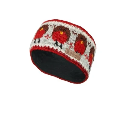Abbildung von Pachamama Damen Ohrwärmer aus Wolle, mit Fleece gefüttert, handgestrickt, Rotkehlchen, mehrfarbig, Einheitsgröße, handgefertigt, Fair Trade