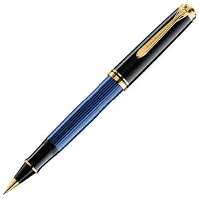 Abbildung von Pelikan Tintenroller Souverän 400, Schwarz Blau, hochwertiger Roller im Geschenk Etui, 997502