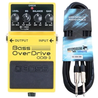 Abbildung von Boss ODB 3 Bass Overdrive Verzerrer Effektgerät für + keepdrum Klinken Kabel 3m