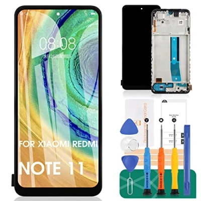 Abbildung von SRJTEK für Xiaomi Redmi Note 11 Bildschirm Ersatz LCD Display Digitizer Montage Touchscreen Reparatursets (mit Rahmen, schwarz)