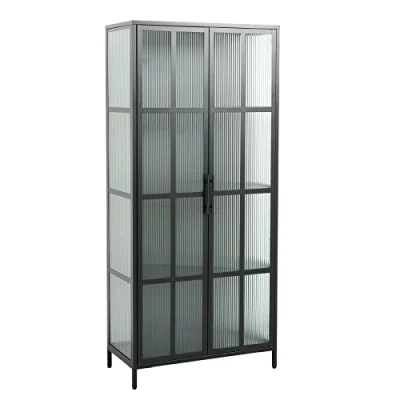 Abbildung von riess ambiente.de Industrial Vitrine DURA Steel 80cm schwarz Metall Riffelglas Highboard