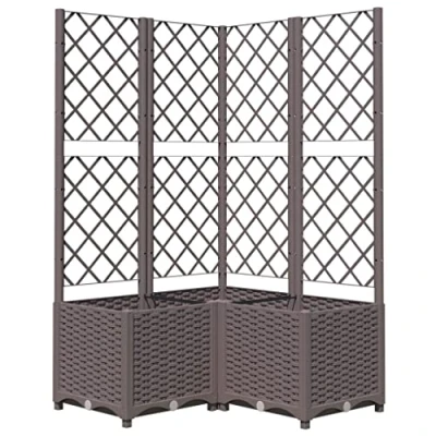 Abbildung von vidaXL Pflanzkübel mit Rankgitter Blumenkübel Pflanzkasten Blumentopf Blumenkasten Rankhilfe Spalier Gartenspalier Braun 80x80x136cm PP