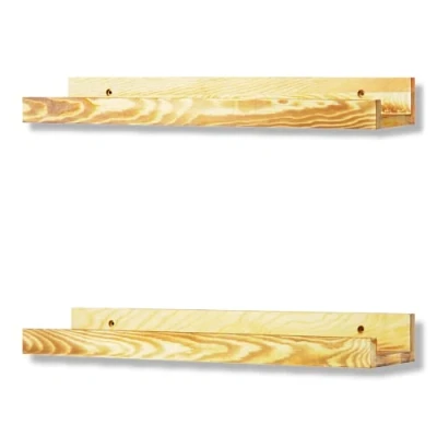 Abbildung von Wandregal 2er Set aus Holz Braun für Bilder Fotorahmen und Bücher Hängeregal Schweberegal Wand Deko Wohnzimmer Modern 43x10cm