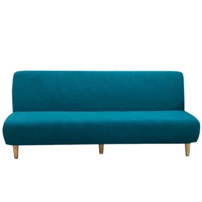 Abbildung von Sofabezug Ohne Armlehnen Beige/Grau 3/2 Sitzer Sofabettüberzug Armlehne Rutschfest Stretch Spandex Futon Sofa Sitzbezüge Faltbar klappbares Schlafsofa Schonbezug(120 150cm,Blue A)