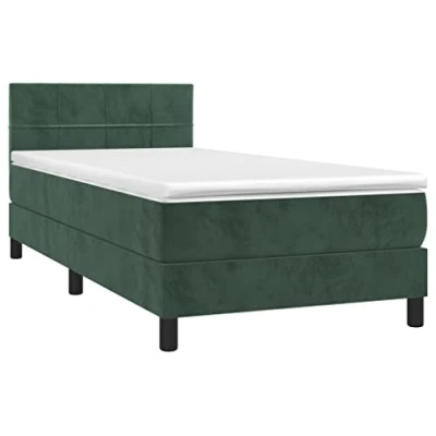 Abbildung von vidaXL Boxspringbett mit Matratze LED Polsterbett Bett Einzelbett Bettrahmen Bettgestell Lattenrost Schlafzimmerbett Hotelbett Dunkelgrün 100x200cm Samt