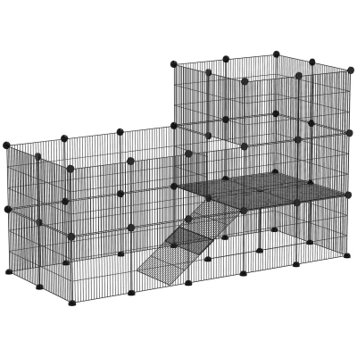 Abbildung von Kleintiergehege Kleintierkäfig mit 39 Platten Rampe für Kleintiere Schwarz