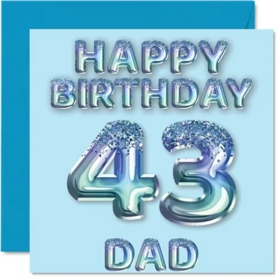 Abbildung von Geburtstagskarte zum 43. Geburtstag für Vater, blaue Glitzer Partyballons, Happy Birthday Karten 43 Jahre alten Vater vom Sohn, Tochter, 145 mm x mm, Geburtstagsgrußkarten, Geschenk