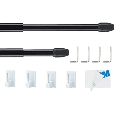 Abbildung von 2 Stücks Bistrogardinenstangen, Scheibengardinenstange, Gardinenstangen, für Store, Schrank, Fenster, Küche, DIY Projekte (90CM 150CM, Schwarz)