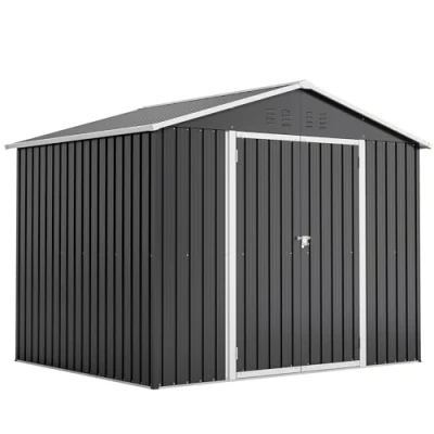 Abbildung von Thanaddo Metall Gerätehaus Gartenhaus 240 x 192 191cm Geräteschuppen Garten Schuppen Inkl. Metallfundament (ohne Boden), mit Pultdach, Geräteschrank für (Schwarz 8 * 6)