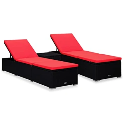Abbildung von vidaXL Sonnenliege mit Teetisch 3 TLG. Gartenliege Gartenmöbel Liege Beistelltisch Relaxliege Liegestuhl Strandliege Freizeitliege Poly Rattan Schwarz