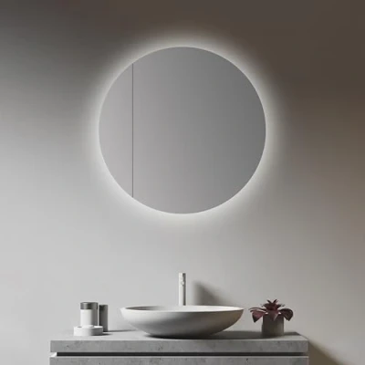 Abbildung von Talos Picasso Style Spiegelschrank Gold/weiß Ø 60cm mit hochwertigem Aluminiumkorpus Modernes Badezimmermöbel austauschbarer LED Beleuchtung Badspiegel praktischem Stauraum