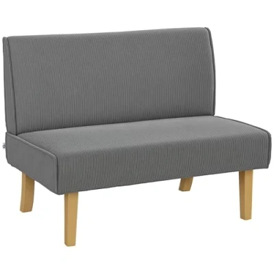 Abbildung von HOMCOM 2 Sitzer Sofa, Couch mit Cord Optik, Holzbeine, Gepolsterter Polstersofa, Doppelsofa für Schlafzimmer, Wohnzimmer, 110 x 62 85 cm, Grau