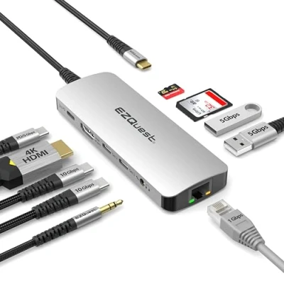 Abbildung von EZQuest USB C Hub 10 in 1 Docking Station with 100W PD, HDMI 4k 10Gbps Data, 2X Port, Ethernet, 3.0 SD &amp; Micro SD, Audio Port Compatible for MacBook More Type Devices