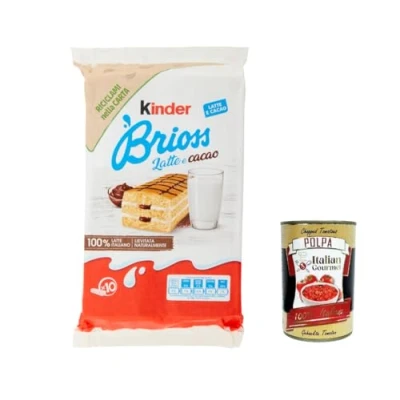 Abbildung von 6x Kinder Ferrero Brioss Kuchen mit Milch und Kakao 300g Kekse Riegel + Italian Gourmet polpa 400g