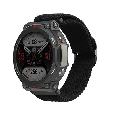 Abbildung von kwmobile Armband kompatibel mit Huami Amazfit T Rex 2 Nylon Fitnesstracker Sportarmband Band in Schwarz Innenmaße von 14 22 cm