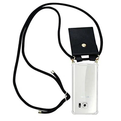 Abbildung von Cadorabo Handykette kompatibel mit Samsung Galaxy S6 Schutzhülle TPU Silikon Case Necklace Design Slim Kratzfest Kordel Band Etui Rundumschutz Hülle für in Schwarz