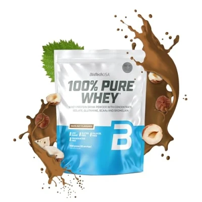 Abbildung von BioTechUSA 100% Pure Whey Proteinpulver mit BCAA und Glutamin Glutenfrei, Palmölfrei 21g Protein pro Portion, 1 kg, Haselnuss