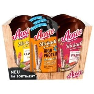 Abbildung von Aoste Stickado Salami Mix 3 fach sortiert, 12er Pack (12 x 70g)