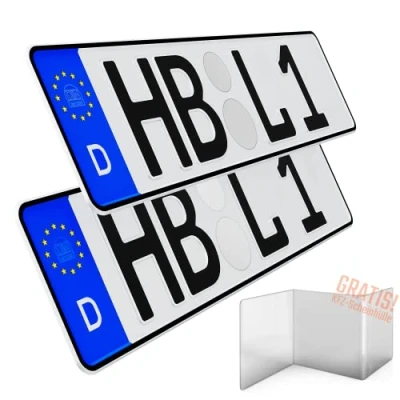 Abbildung von 2 Stück KFZ Kennzeichen 40cm x 11cm Nummernschild 400 110mm Wunschkennzeichen DIN zertifiziert Autokennzeichen auch für Fahrradträger Anhänger LKW Wunschprägung amtliches Autoschild