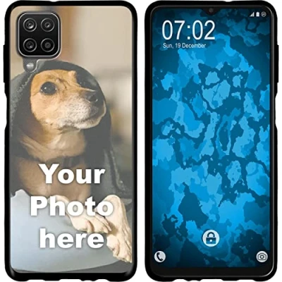 Abbildung von PhoneNatic personalisierte Handyhülle für Galaxy A12 in Schwarz Custom Case zum selbst gestalten mit eigenem Foto Bild Text individuell