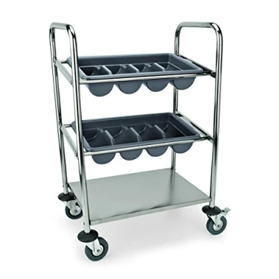Abbildung von getgastro Besteckwagen aus Chromnickelstahl Stabil &amp; Praktisch mit Ablagebord, Halterungen und Besteckkästen 63 x 40 96 cm