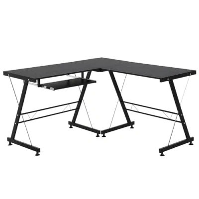 Abbildung von HOMCOM Computertisch Schreibtisch Flexible Arbeitsstation MDF Stahl Schwarz 210 x 50 73,5 cm