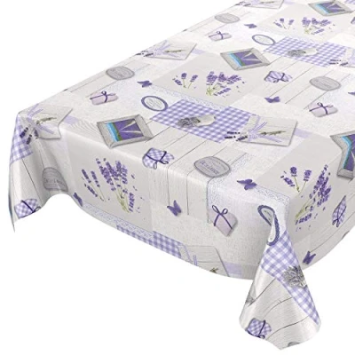 Abbildung von ANRO Tischdecke Wachstuch Retro Grau Robust Wasserabweisend Breite 140 cm, Geprägt