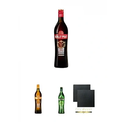 Abbildung von Noilly Prat ROUGE Dry 0,75 Liter + AMBRE Schiefer Glasuntersetzer eckig ca. 9,5 cm Ø 2 Stück