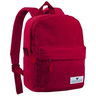 Abbildung von Tinyloaders Kinderrucksack Kord Cord Unisex Kinder Rucksack Backpack Freizeitrucksack Daypack Freizeit Jungen Mädchen Boy Girl Kindergarten Schule, Rot