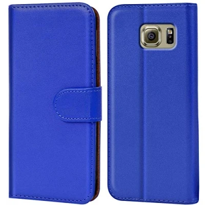 Abbildung von Verco Handyhülle für Samsung S6 Edge Hülle, Schutzhülle Galaxy Tasche PU Leder Flip Case Brieftasche Blau