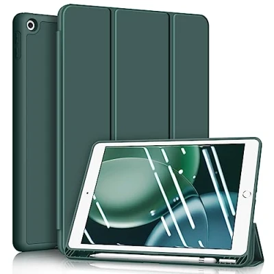 Abbildung von Fintie Hülle für iPad 9. Generation 2021/8. Gen 2020/7. 2019 10.2 Zoll Superleicht Soft TPU Rückseite Abdeckung Schutzhülle mit eingebautem Pencil Halter, Auto Sleep/Wake, Dunkelgrün