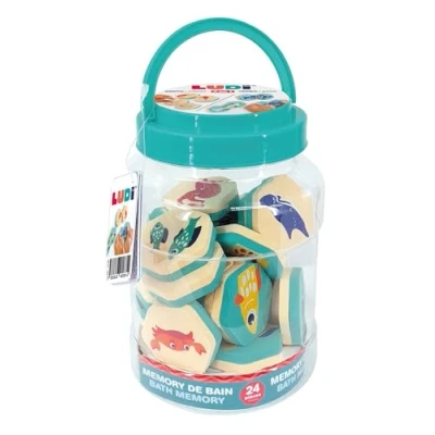 Abbildung von LUDI Badememorie, 2 in 1, Set zum Zusammenbauen von Tierpaaren und Puzzle, ab 18 Monaten, 24 Teile aus wasserfestem Schaumstoff, inklusive Aufbewahrungsbehälter, Meeresmotiv