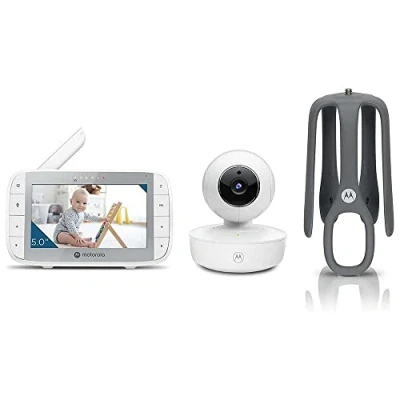 Abbildung von Motorola Nursery VM55 Babyphone mit Kamera Video Schwenk, Neige und Zoomfunktion, 5 zoll Farbdisplay, Nachtsicht, 2 Wege Audio, Temperatursensor tragbare Babyeinheit