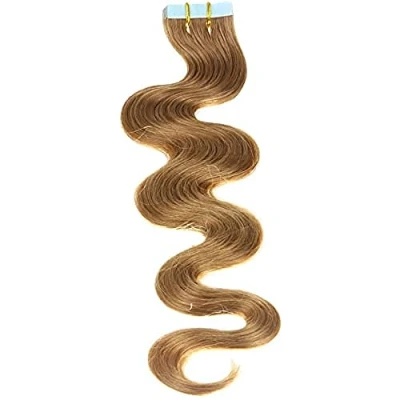 Abbildung von hair2heart 10 x Tape In Extensions aus Echthaar, 50 cm, 2.5 g, gewellt Farbe 14 dunkelblond