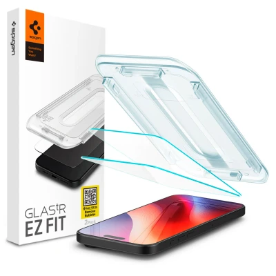 Abbildung von 2er Pack Apple iPhone 16 Pro Max Panzerglas Spigen GLAStR Fit Screenprotector Duo + Applicator Displayschutzfolie für