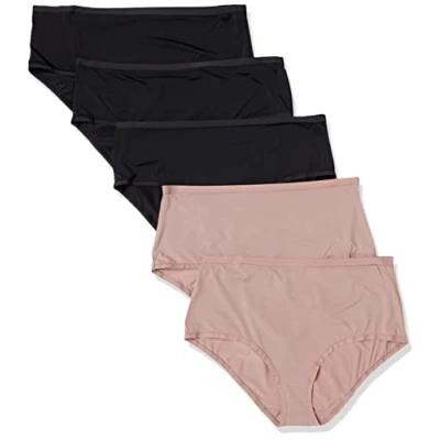 Abbildung von Amazon Essentials Damen Unterwäsche mit mittelhohem Bund (in Übergröße erhältlich), 6er Pack, Dunkles Taupe/Schwarz, 3XL Große Größen