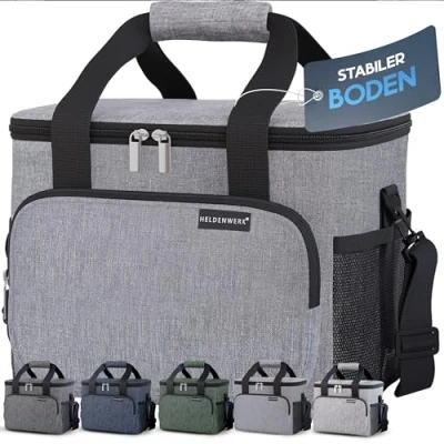 Abbildung von HELDENWERK Kühltasche für Essen &amp; Getränke Isolierte Thermotasche auslaufsicher wasserdicht Frühstückstasche, Picknick Lunchtasche, Thermo Tasche hellgrau