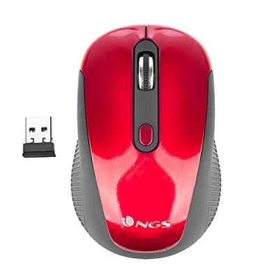Abbildung von NGS Haze Kabellose Optische Maus, 2.4GHz, USB Maus für Computer oder Laptop mit 3 Tasten und Metallic Scroll, 800/1600dpi (Rot)