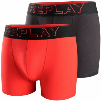Abbildung von Replay Boxer Style CUFF LOGO 2 PACK Panties, Herren, Größe: Small, Red/black