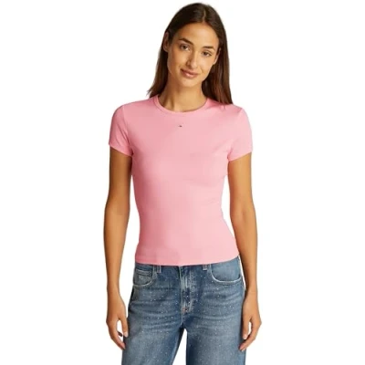 Abbildung von Tommy Jeans SLIM Essential Tshirt basic, Damen, Größe: 42, Pink sugar