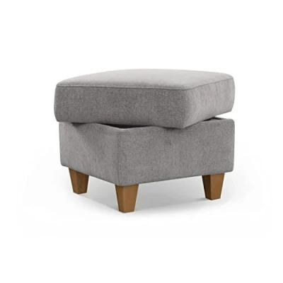 Abbildung von CAVADORE Stauraum Hocker Wyk / Polsterhocker im Landhausstil, als Beistellhocker oder Fußhocker 58 x 48 Chenille, Hellgrau