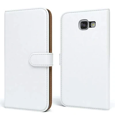 Abbildung von EAZY CASE Tasche kompatibel mit Samsung Galaxy A5 (2016) Schutzhülle Standfunktion Klapphülle Bookstyle, Handytasche Handyhülle Magnetverschluss und Kartenfach, Kunstleder, Weiß