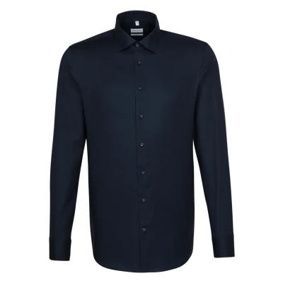 Abbildung von Seidensticker Herren Business Hemd Shaped Fit Bügelfrei Kent Kragen Langarm 100% Baumwolle, Blau (Dunkelbla, 44 EU