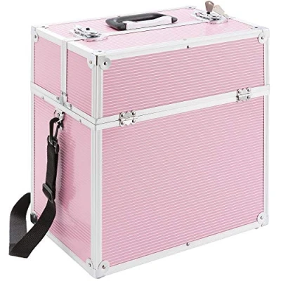 Abbildung von Arebos Kosmetikkoffer 26L inkl. Tragegurt 13 Fächer Aluminium Schloss &amp; Schlüssel ausklappbare Etagen individuelle Einteilung durch 8 Trennwände 39 x 36 23 cm Pink