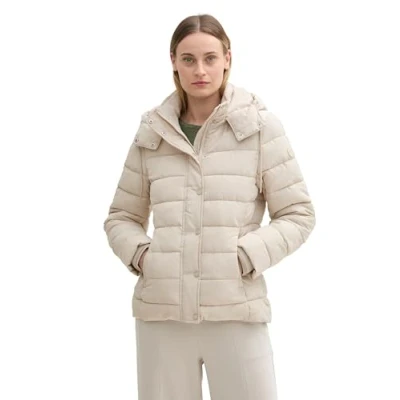 Abbildung von TOM TAILOR Damen Steppjacke mit Abnehmbarer Kapuze, 12365 Dusty Beige, M