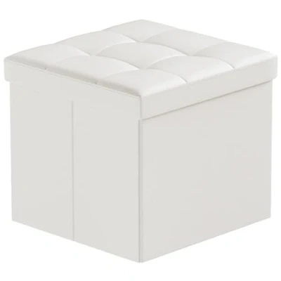 Abbildung von BRIAN &amp; DANY Sitzhocker faltbar Sitzbank Kunstleder Aufbewahrungsbox mit Stauraum, Weiß, 38 x 38cm