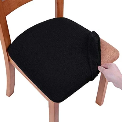 Abbildung von Homaxy Stretch Spandex Jacquard Esszimmerstuhl Sitzbezüge Stuhlhussen, herausnehmbarer waschbarer Anti Staub Sitzkissen Hussen 6er Set, Schwarz