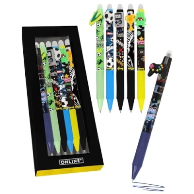 Abbildung von Online magiXX, 6x Radierstift Fun Boys I Gelschreiber blau radierbar mit 0,7mm Strichstärke Tintenroller zum Schreibenlernen, Büro kompatibel Frixion Mine Radierbarer Kugelschreiber