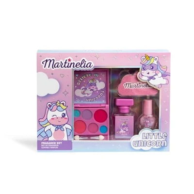 Abbildung von MARTINELIA Schönheits Set Einhorn für Kinder Make up Mädchen: 1 Nagellack + Eau de Toilette Erdbeere 20 ml Feile 6 Lidschatten Geschenk Mädchen ab 3 Jahren