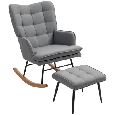 Abbildung von HOMCOM Schaukelsessel mit Hocker, Relaxsessel Leinenoptik (Armlehnsessel, 2 St., Schwingsessel), für Wohnzimmer, Schlafzimmer, Schwarz+Dunkelgrau